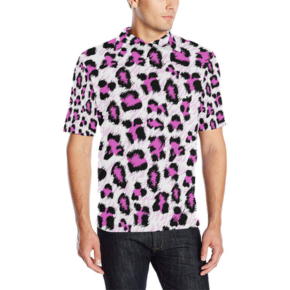 Leopard Pink Skin Print Men Polo Shirt