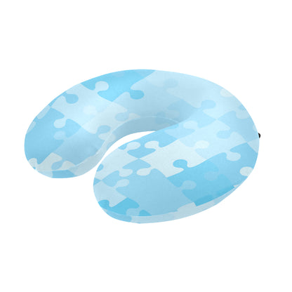 Puzzle Blue Pattern Print Design A04 U-Shaped Travel Neck Pillow