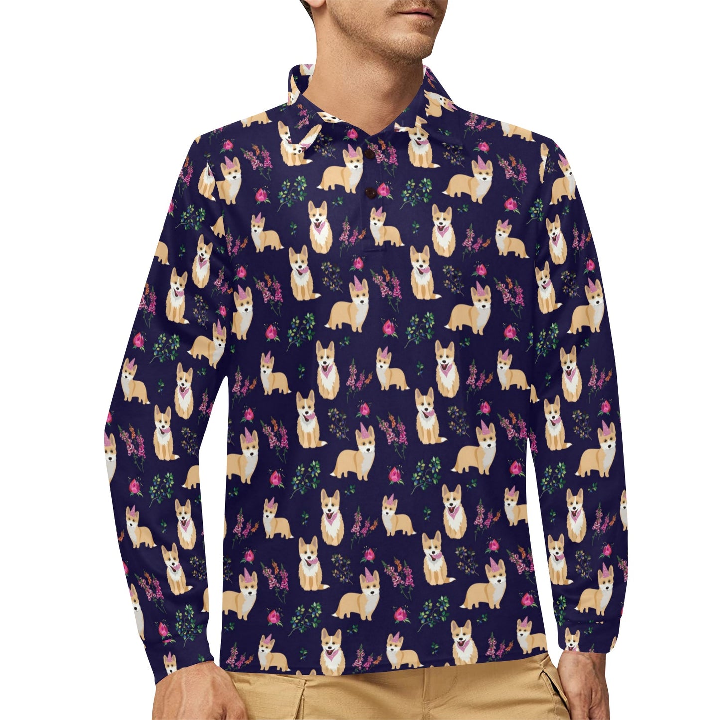Pembroke Welsh Corgis Pattern Print Design A06 Long Sleeve Polo Shirt For Men's
