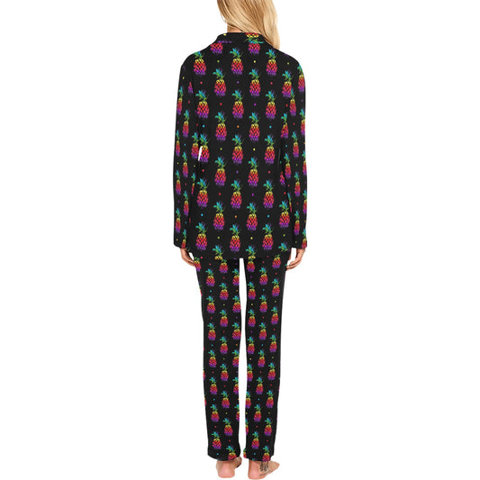 Pineapple Rainbow Dot Print Women's Long Pajama Set