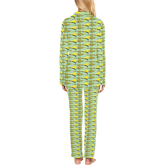 Trumpet Vintage Design Print Women's Long Pajama Set