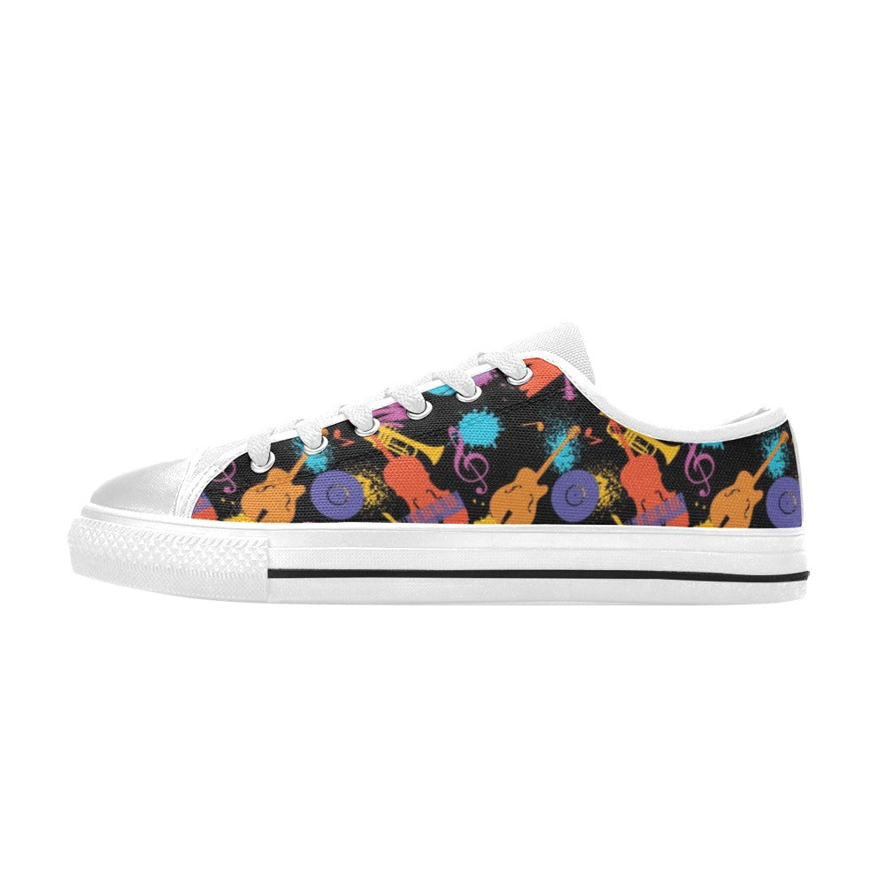 Saxophone Print Design LKS406 Women's White Low Top Shoes