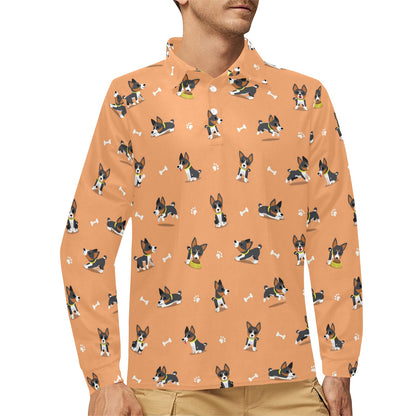 Basenji Pattern Print Design 01 Long Sleeve Polo Shirt For Men's