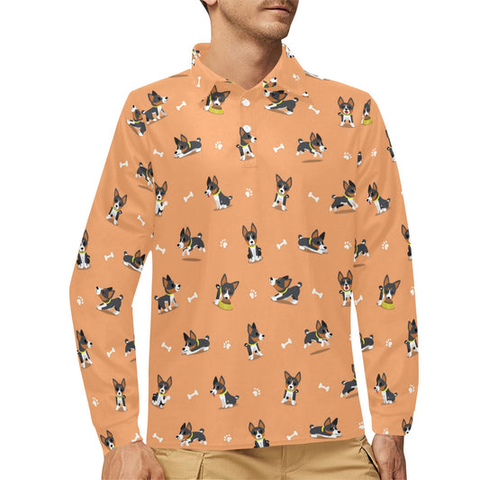 Basenji Pattern Print Design 01 Long Sleeve Polo Shirt For Men's