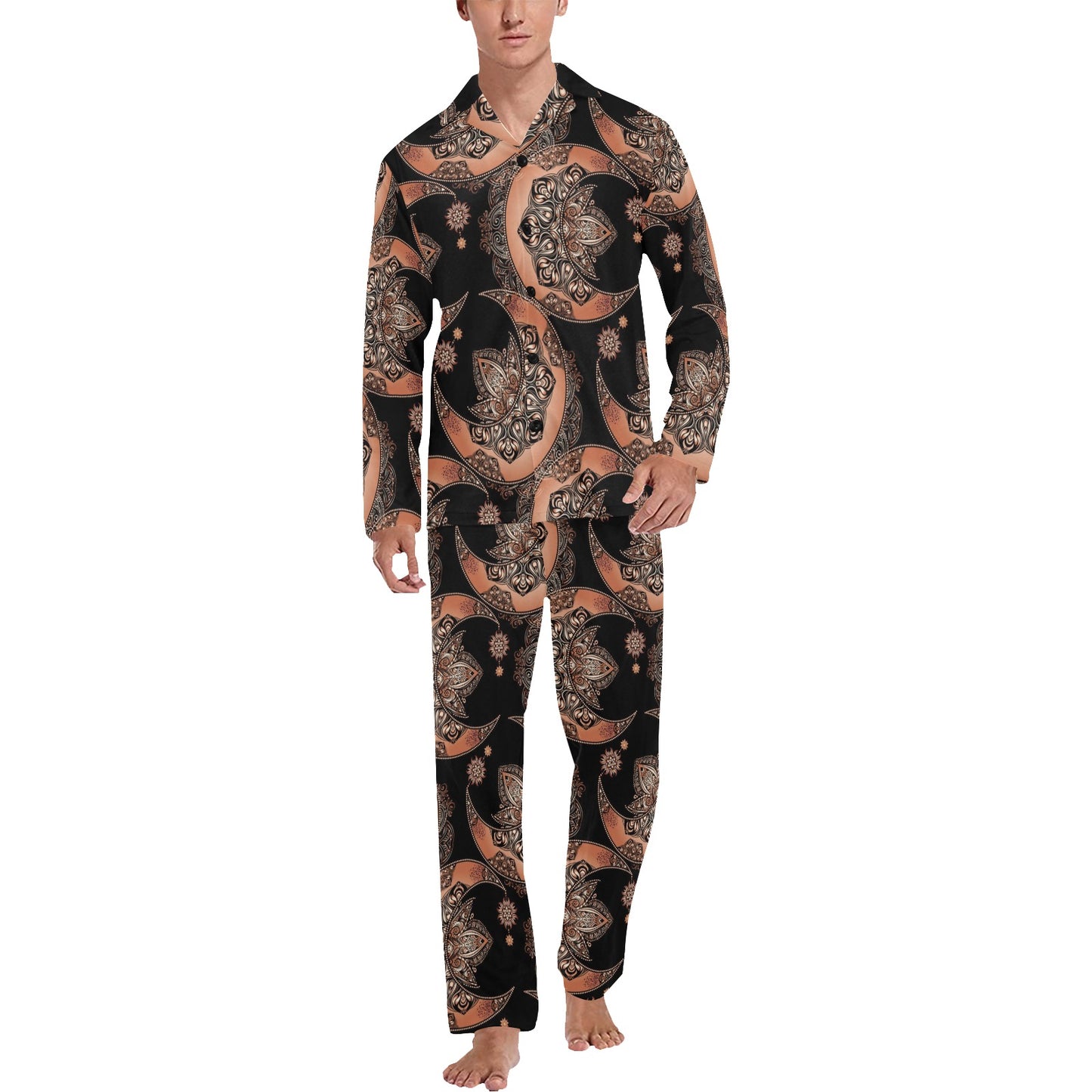 Sun Moon Mandala Men's Long Pajama Set
