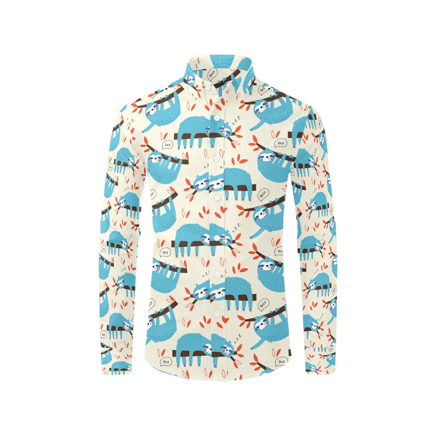 Sloth Print Design LKS3011 Men's Long Sleeve Dress Shirt