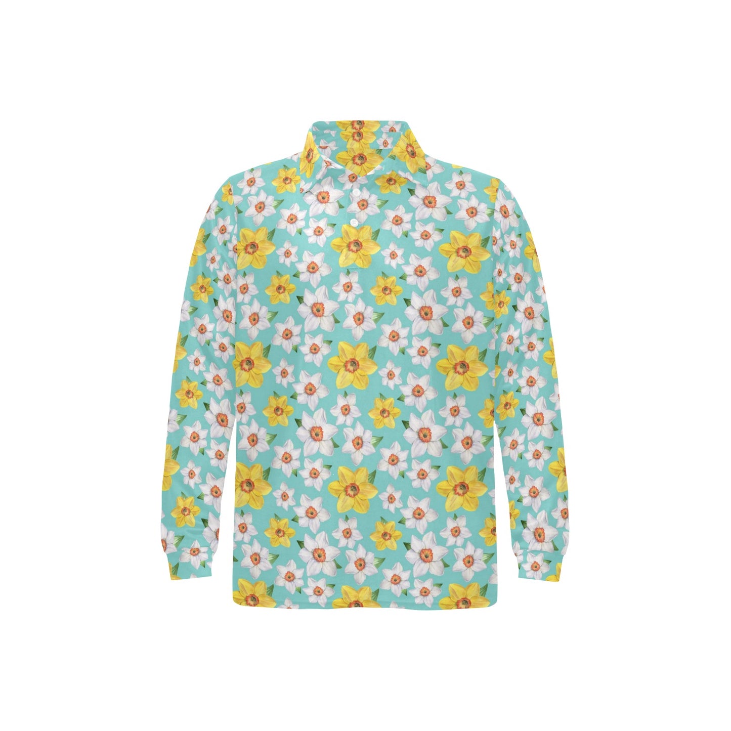 Daffodils Pattern Print Design 02 Long Sleeve Polo Shirt For Men's