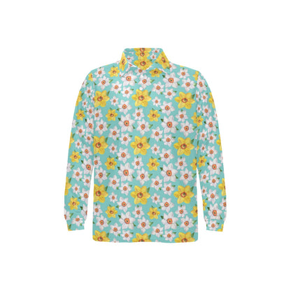Daffodils Pattern Print Design 02 Long Sleeve Polo Shirt For Men's