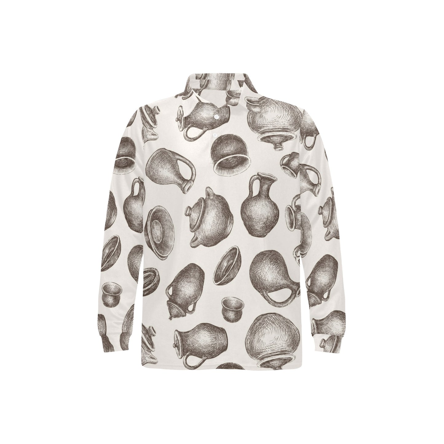 Pottery Pattern Print Design A01 Long Sleeve Polo Shirt For Men's