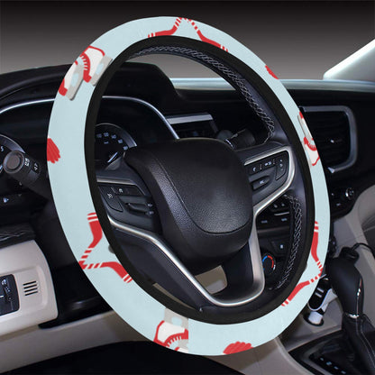 Hockey Red Equipment Print Design LKS305 Steering Wheel Cover with Elastic Edge