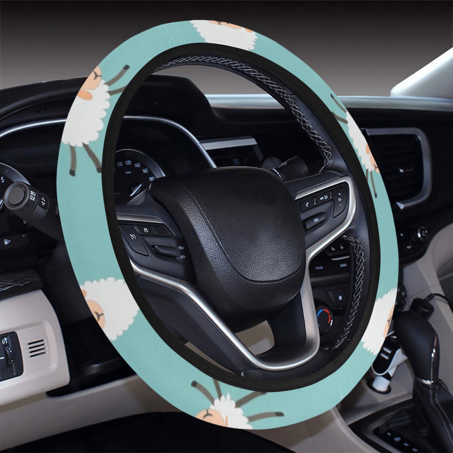 Sheep Print Design LKS406 Steering Wheel Cover with Elastic Edge