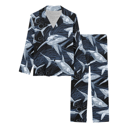 Shark Print Pattern Women's Long Pajama Set