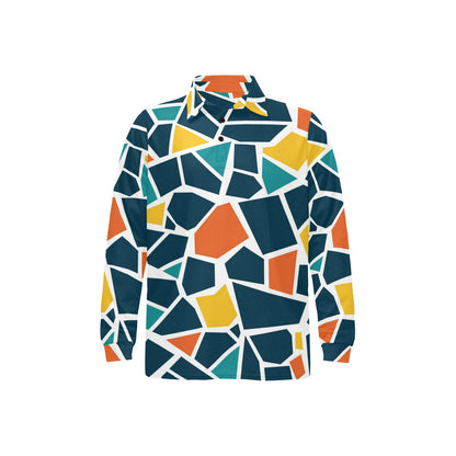 Mosaic Pattern Print Design 02 Long Sleeve Polo Shirt For Men's