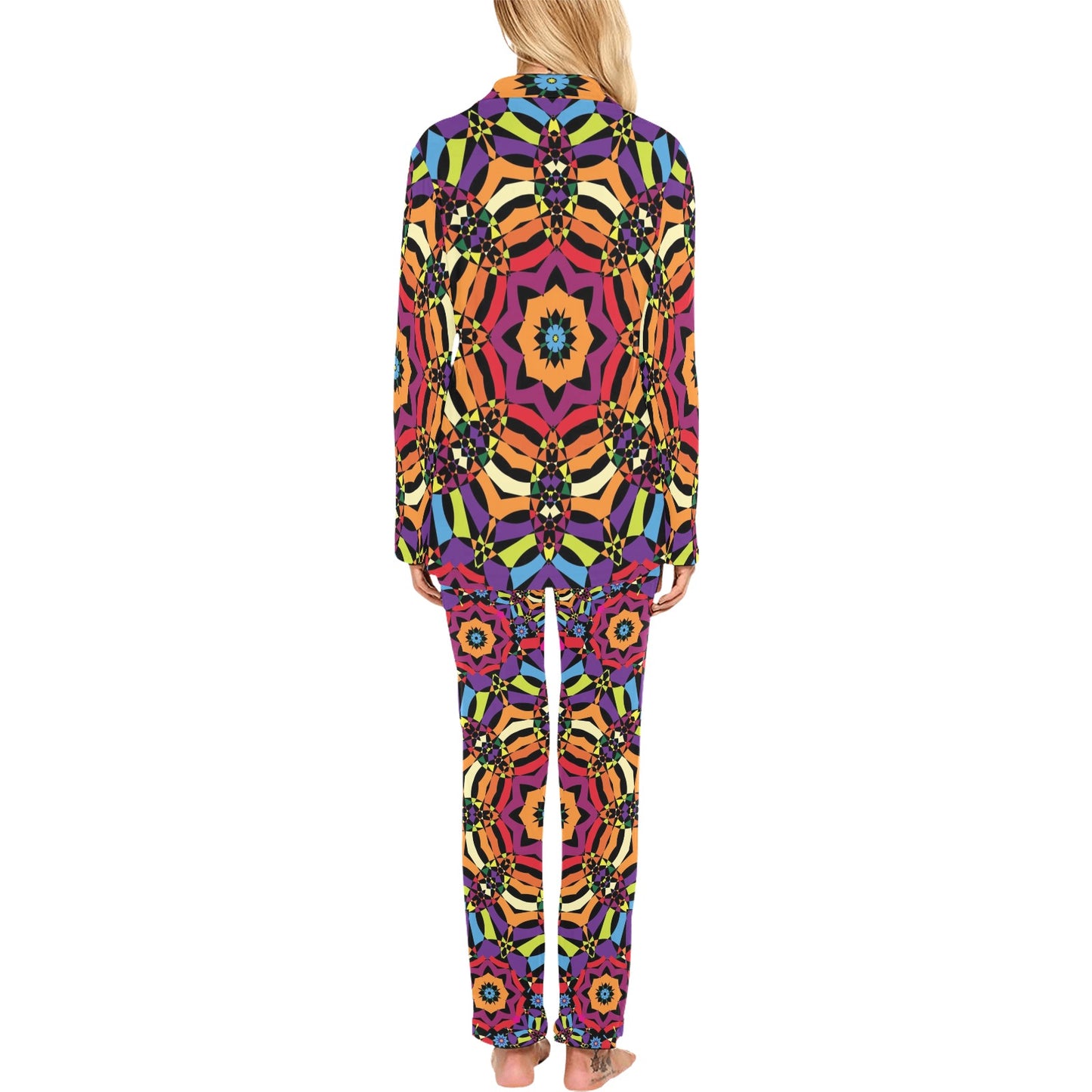 Kaleidoscope Pattern Print Design 01 Women's Long Pajama Set