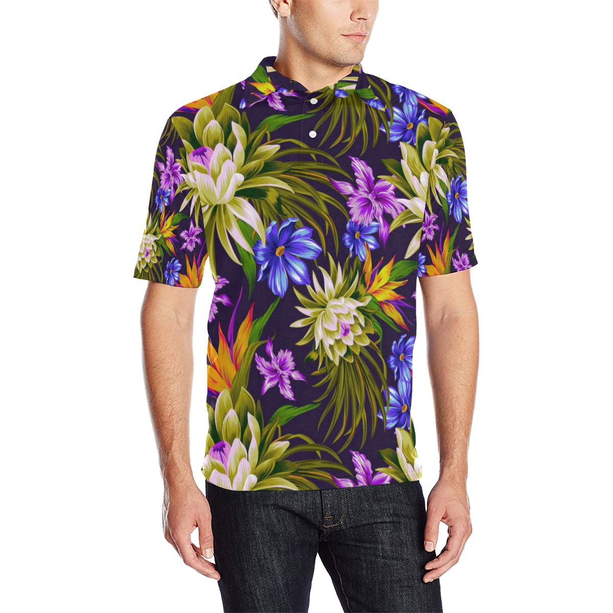 Water Lily Pattern Print Design WL08 Men Polo Shirt