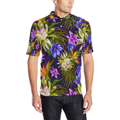 Water Lily Pattern Print Design WL08 Men Polo Shirt