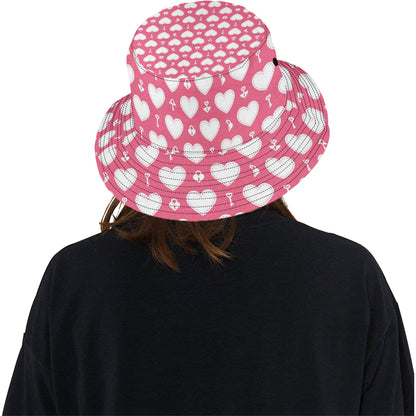 Heart Key Pattern Print Design HE09 Unisex Bucket Hat