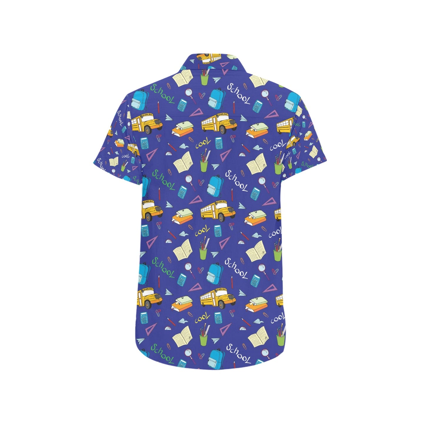 School Bus Print Design LKS307 Men Short Sleeve Button Up Shirt