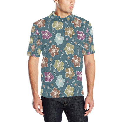 Hibiscus Pattern Print Design HB033 Men Polo Shirt