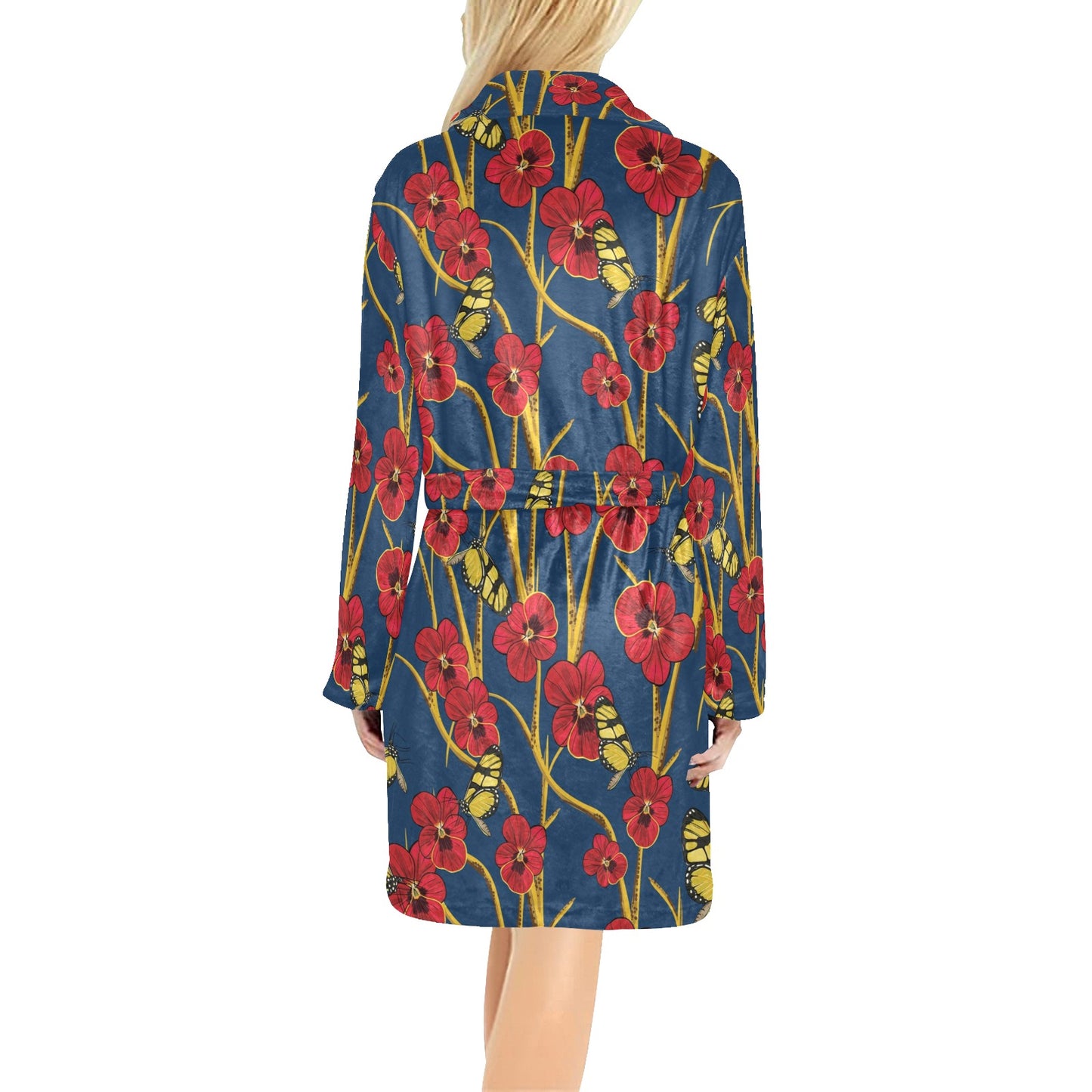 Pansy Pattern Print Design A01 Women's Fleece Robe