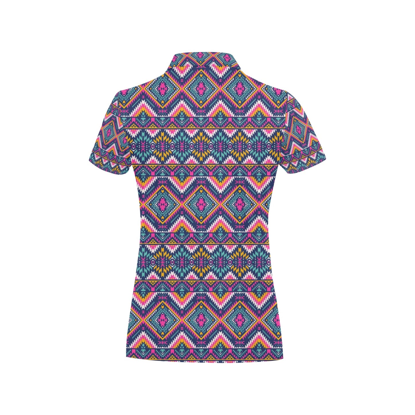 Indian Navajo Pink Themed Design Print Women's Polo Shirt