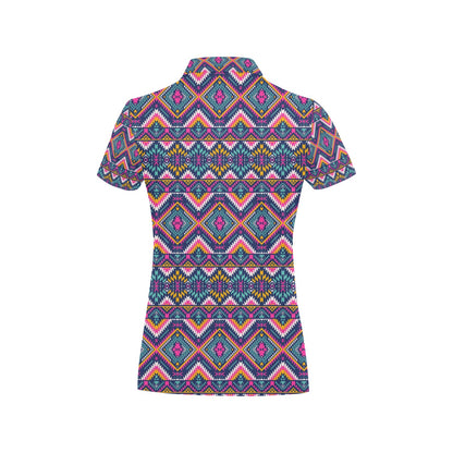 Indian Navajo Pink Themed Design Print Women's Polo Shirt