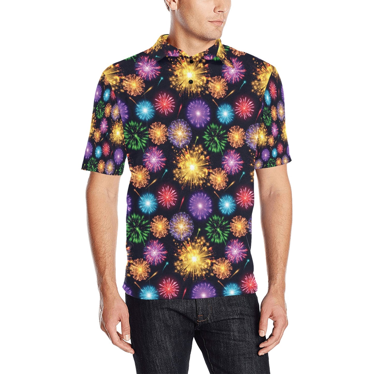 Firework Print Design LKS305 Men Polo Shirt