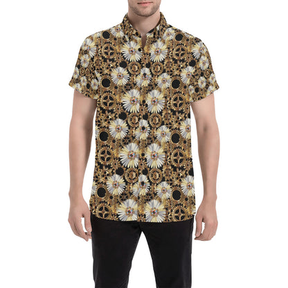 Steampunk Print Design LKS305 Men Short Sleeve Button Up Shirt