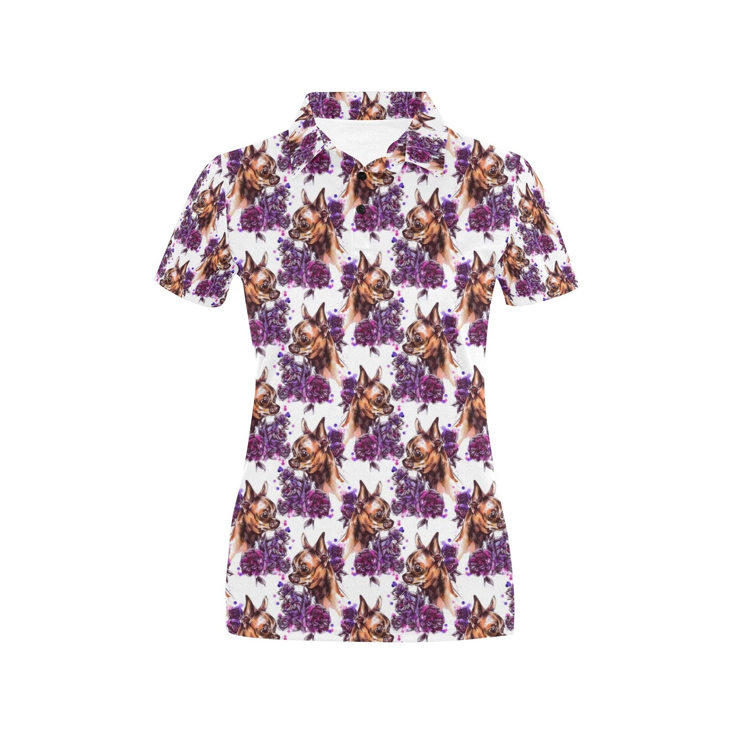 Chihuahua Purple Floral Women's Polo Shirt