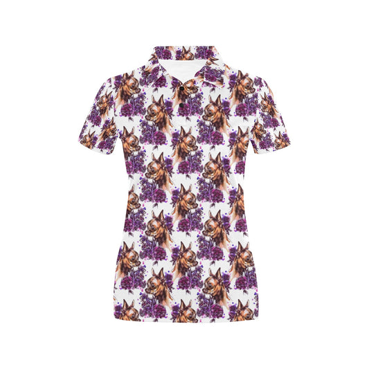 Chihuahua Purple Floral Women's Polo Shirt