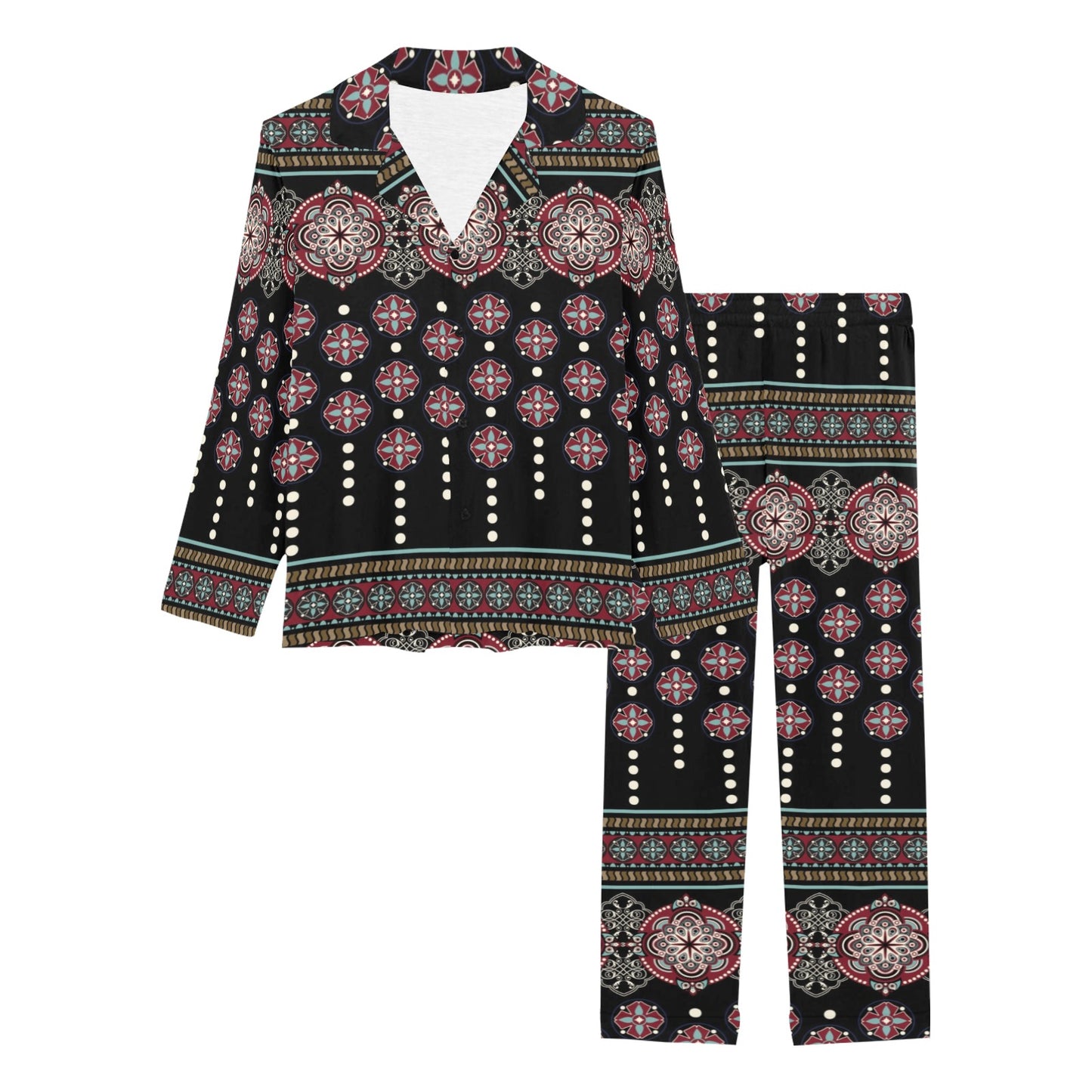Ethnic Dot Style Print Pattern Women's Long Pajama Set