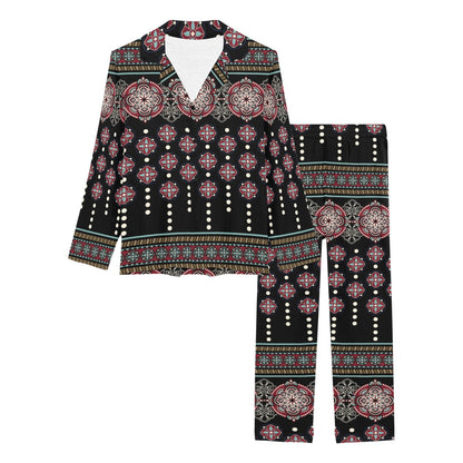 Ethnic Dot Style Print Pattern Women's Long Pajama Set