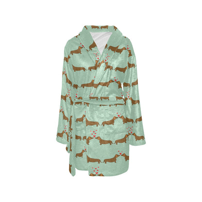 Dachshund Pattern Print Design 02 Women's Fleece Robe