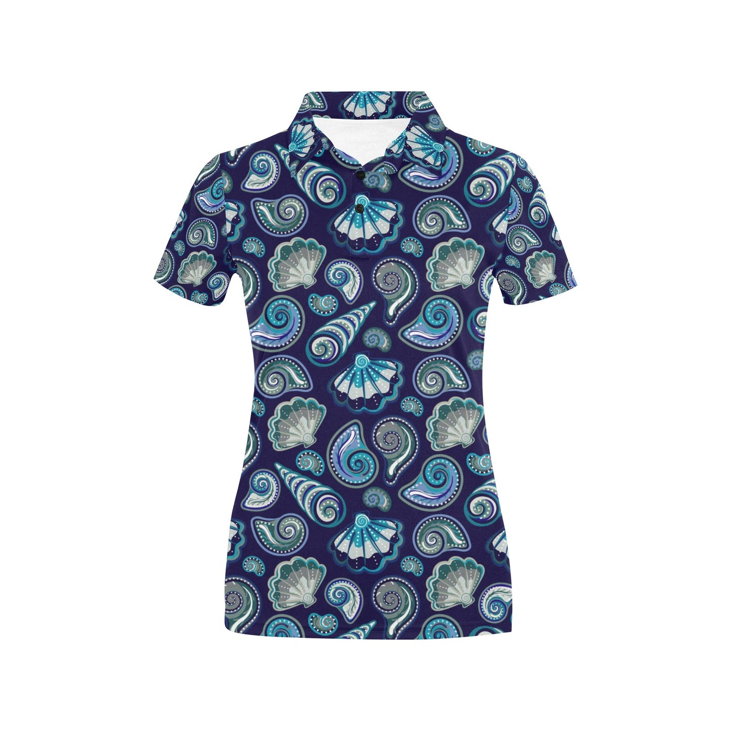 Beach Seashell Blue Print Women's Polo Shirt