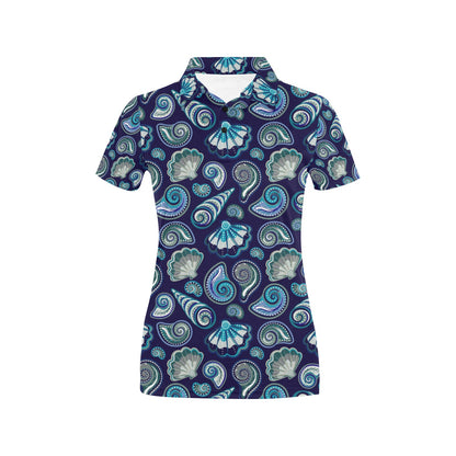 Beach Seashell Blue Print Women's Polo Shirt