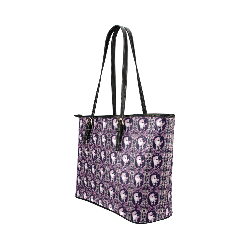 Unicorn Fantastic Flower Leather Tote Bag