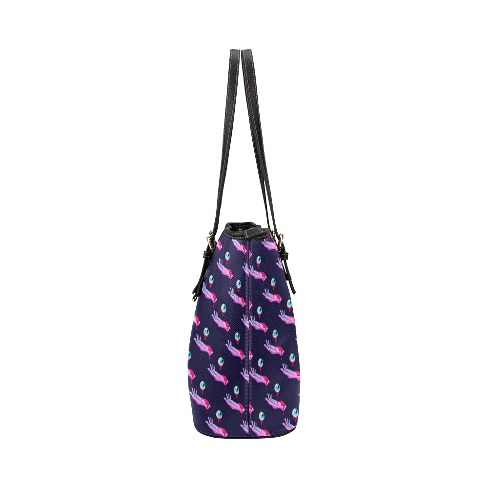 Zombie Pink Hand Design Pattern Print Leather Tote Bag