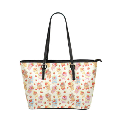 Cupcakes Strawberry Cherry Print Leather Tote Bag