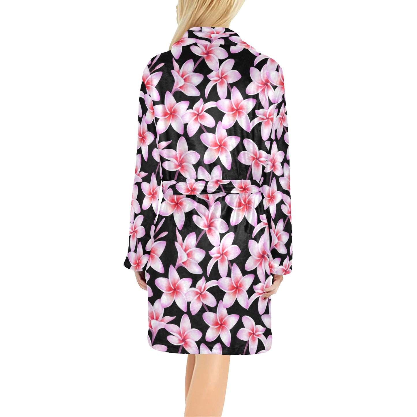 Pink Plumeria Pattern Print Design PM09 Women's Fleece Robe