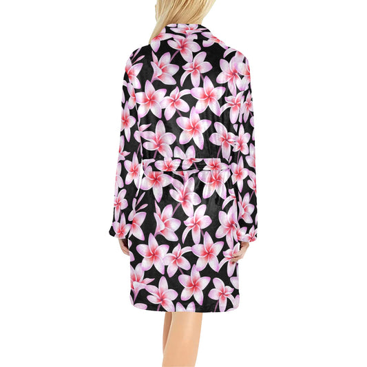 Pink Plumeria Pattern Print Design PM09 Women's Fleece Robe