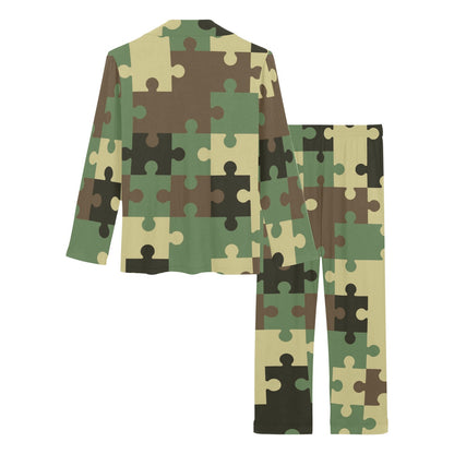 Puzzle Camo Pattern Print Design A03 Women's Long Pajama Set
