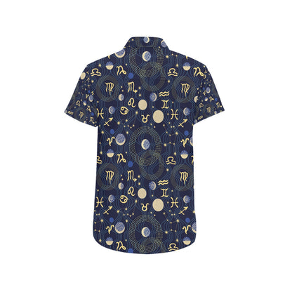 Zodiac Print Design LKS302 Men Short Sleeve Button Up Shirt