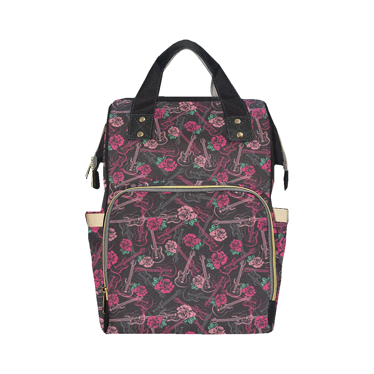 Bass Guitar Pink Rose Pattern Print Design 01 Diaper Bag Backpack