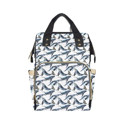 Blue Whale Pattern Print Design 03 Diaper Bag Backpack