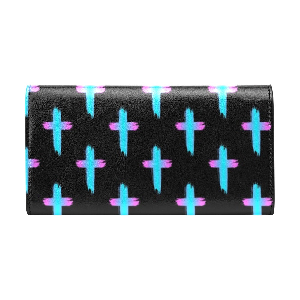 Christian Cross neon Pattern Women's Trifold Wallet