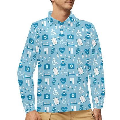 Medical Pattern Print Design 05 Long Sleeve Polo Shirt For Men's