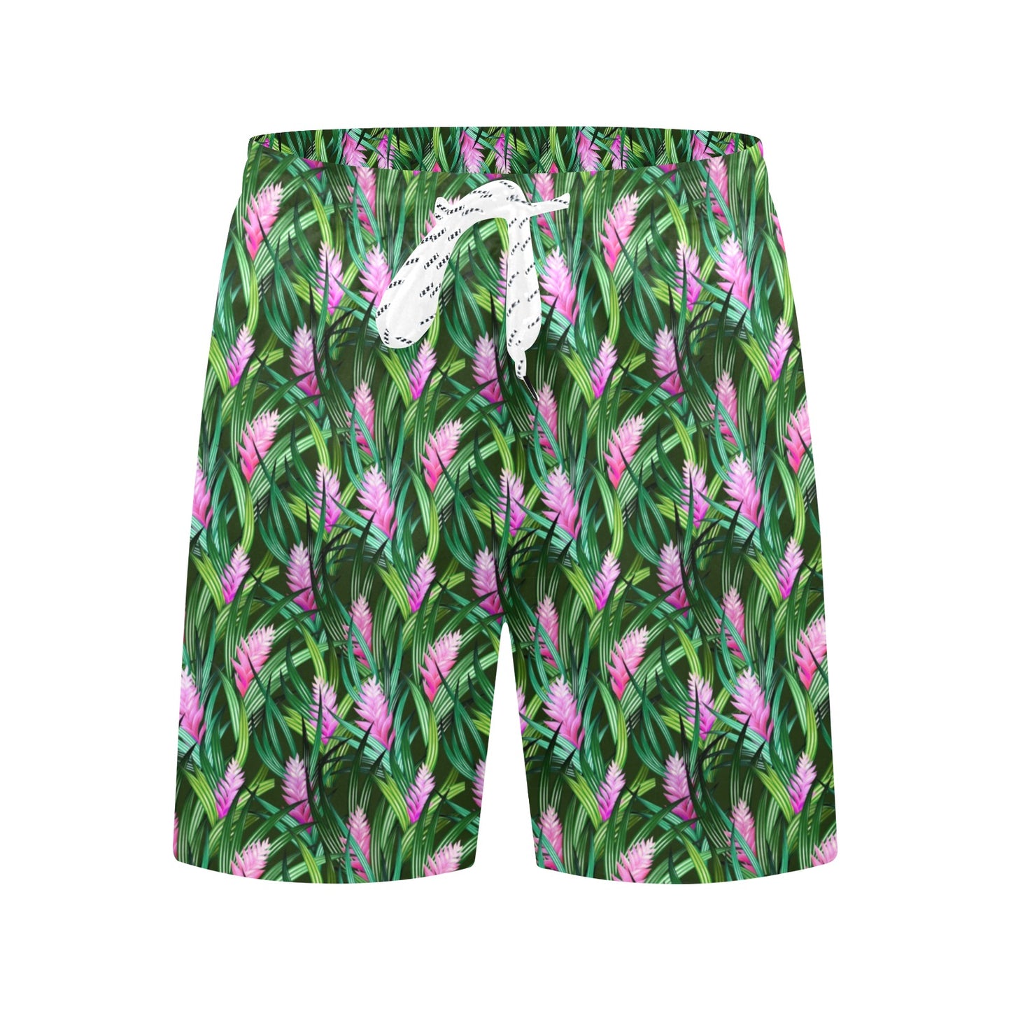 Tropical Folower Pink Heliconia Print Men's Swim Trunks Beach Shorts