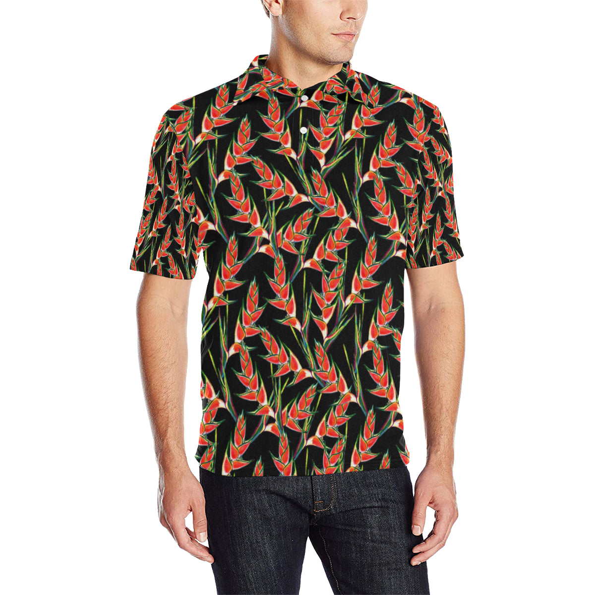 Heliconia Pattern Print Design HL010 Men Polo Shirt
