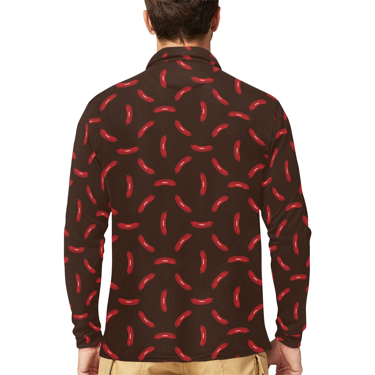 Sausage Print Design LKS302 Long Sleeve Polo Shirt For Men's