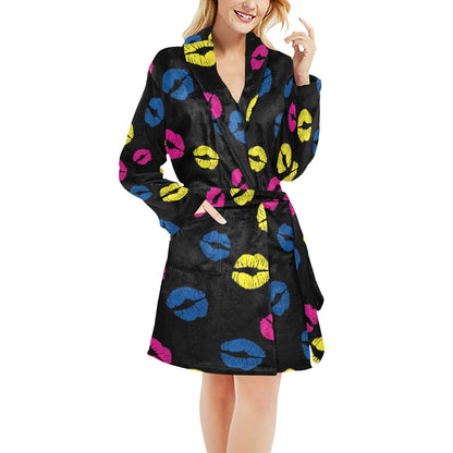 Lip Neon Color Pattern Print Design 01 Women's Fleece Robe